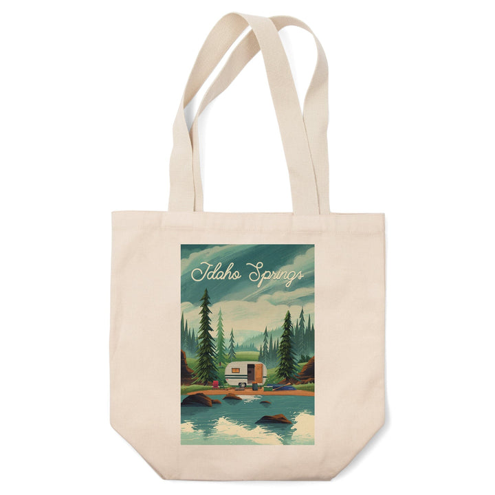 Idaho Springs, Colorado, Outdoor Activity, At Home Anywhere, Camper in Evergreens, Tote Bag Totes Lantern Press 