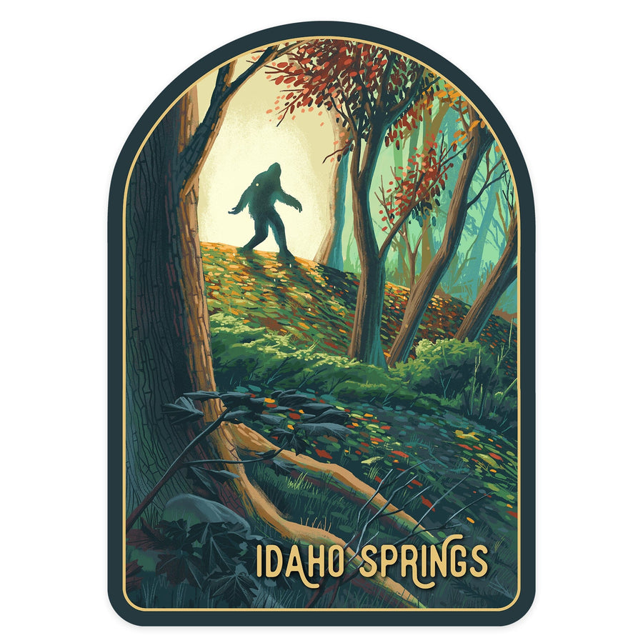 Idaho Springs, Colorado, Wanderer, Bigfoot in Forest, Contour, Vinyl Sticker Sticker Lantern Press 