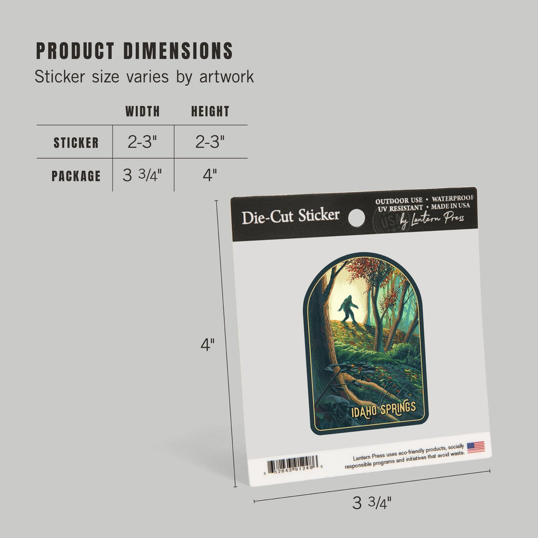 Idaho Springs, Colorado, Wanderer, Bigfoot in Forest, Contour, Vinyl Sticker Sticker Lantern Press 