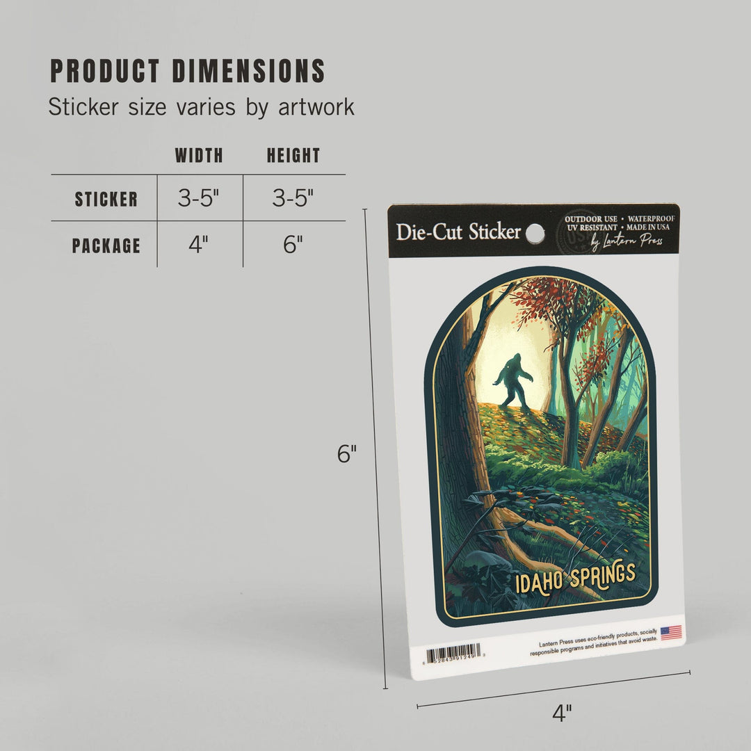 Idaho Springs, Colorado, Wanderer, Bigfoot in Forest, Contour, Vinyl Sticker Sticker Lantern Press 