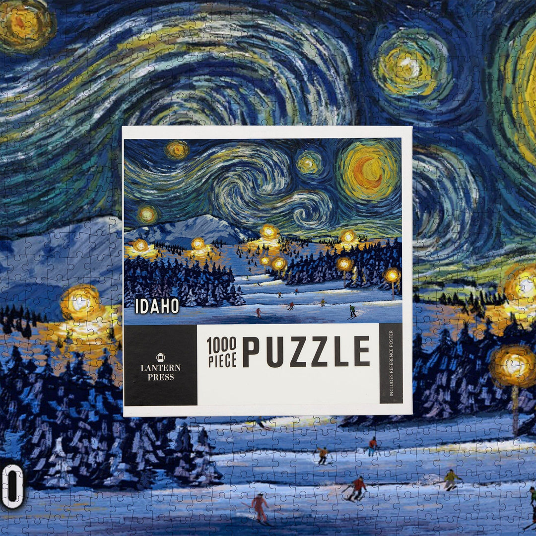 Idaho, Starry Night, Ski, Jigsaw Puzzle Puzzle Lantern Press 