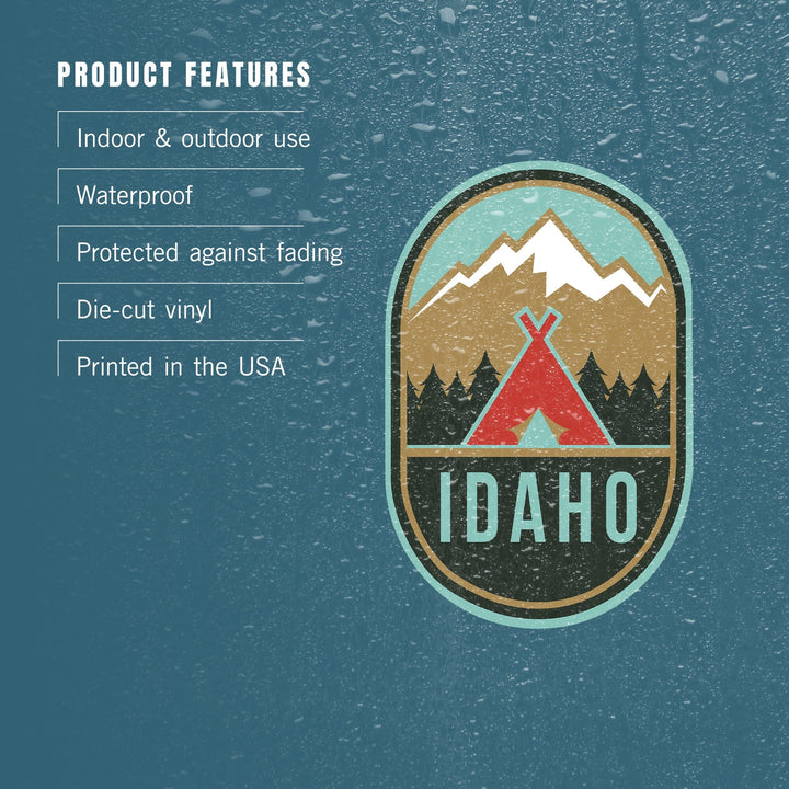 Idaho, Tent & Mountains, Contour, Lantern Press Artwork, Vinyl Sticker Sticker Lantern Press 