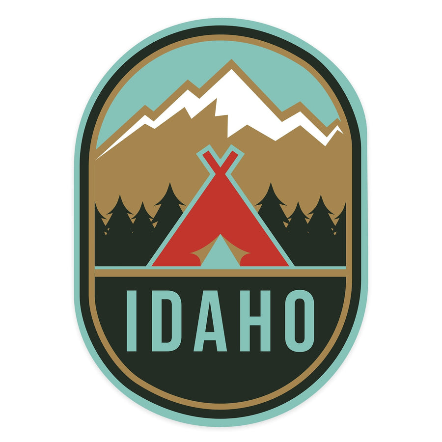 Idaho, Tent & Mountains, Contour, Lantern Press Artwork, Vinyl Sticker Sticker Lantern Press 