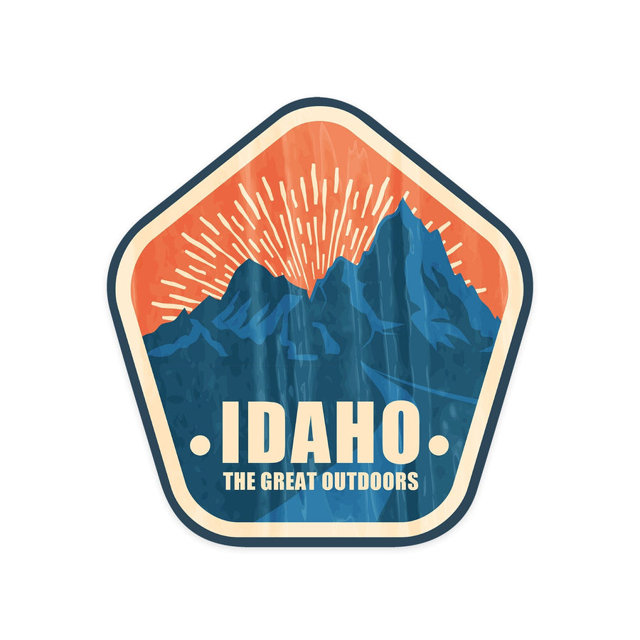Idaho, The Great Outdoors, Mountains, Vintage Vector, Contour, Vinyl Sticker - Lantern Press
