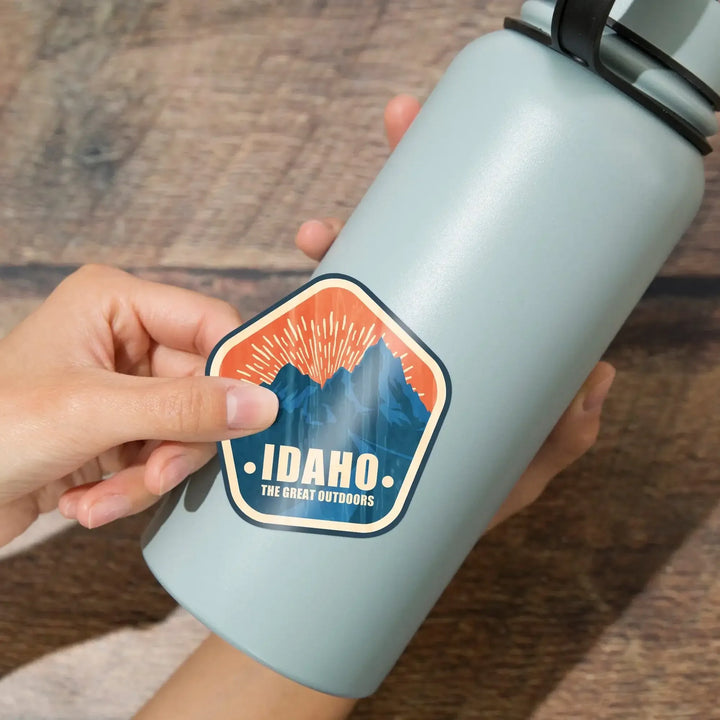 Idaho, The Great Outdoors, Mountains, Vintage Vector, Contour, Vinyl Sticker - Lantern Press