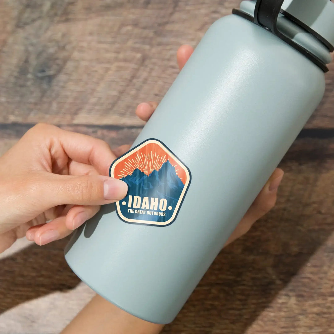 Idaho, The Great Outdoors, Mountains, Vintage Vector, Contour, Vinyl Sticker - Lantern Press