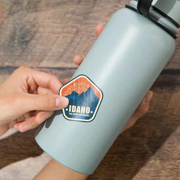 Idaho, The Great Outdoors, Mountains, Vintage Vector, Contour, Vinyl Sticker - Lantern Press