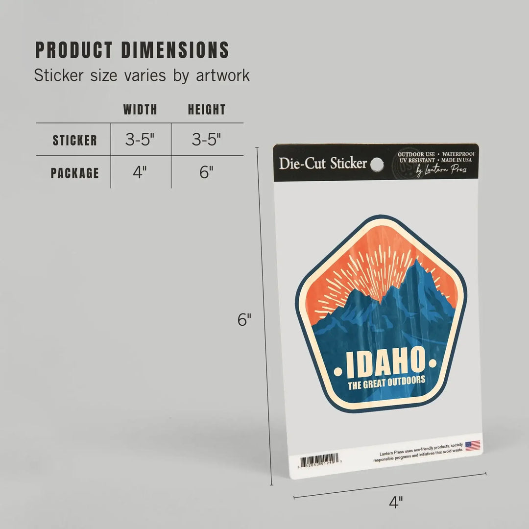 Idaho, The Great Outdoors, Mountains, Vintage Vector, Contour, Vinyl Sticker - Lantern Press