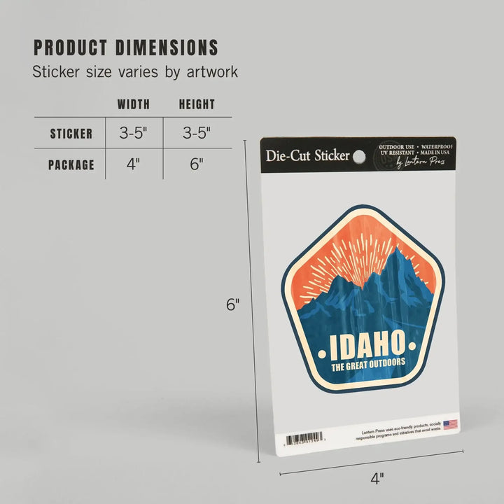 Idaho, The Great Outdoors, Mountains, Vintage Vector, Contour, Vinyl Sticker - Lantern Press