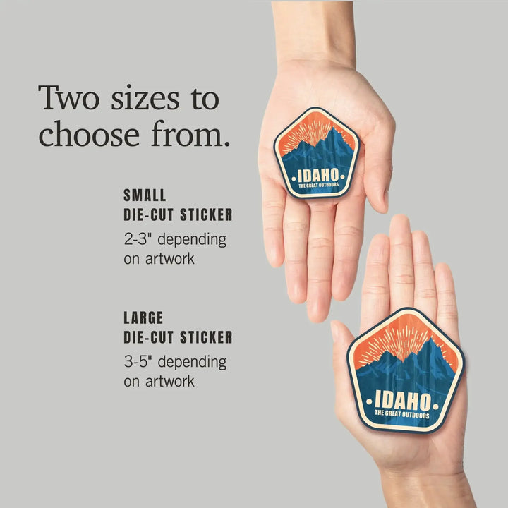 Idaho, The Great Outdoors, Mountains, Vintage Vector, Contour, Vinyl Sticker - Lantern Press