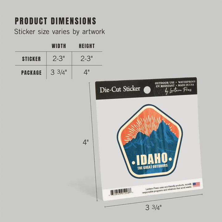 Idaho, The Great Outdoors, Mountains, Vintage Vector, Contour, Vinyl Sticker - Lantern Press