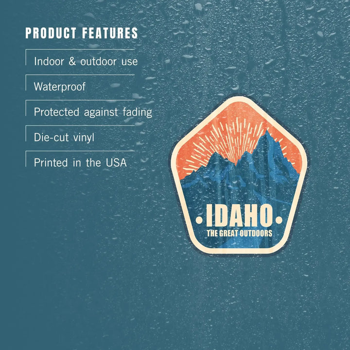 Idaho, The Great Outdoors, Mountains, Vintage Vector, Contour, Vinyl Sticker - Lantern Press