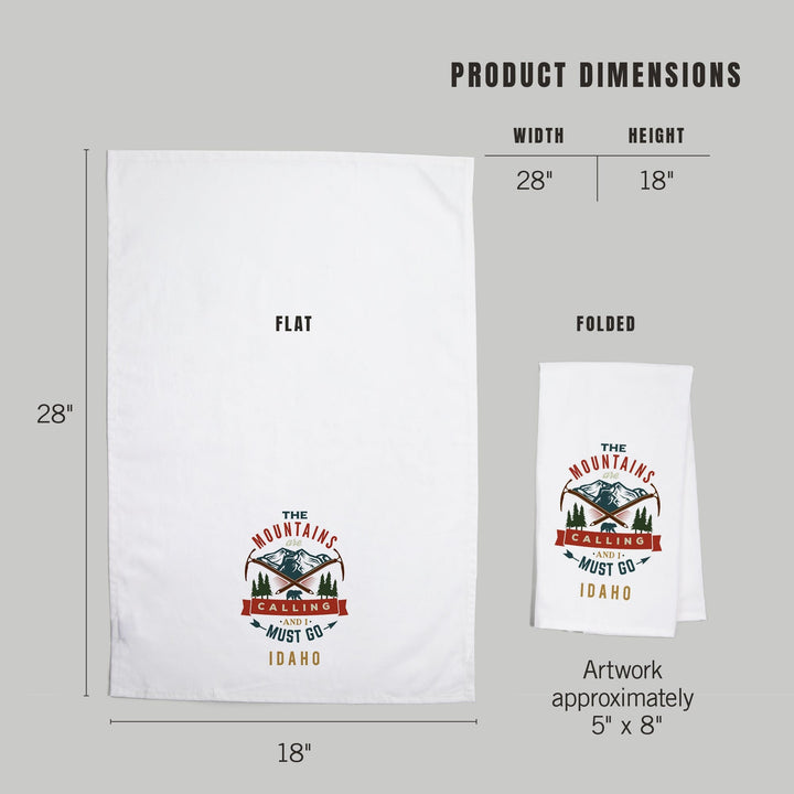 Idaho, The Mountains are Calling, Bear and Mountains, Contour, Organic Cotton Kitchen Tea Towels Kitchen Lantern Press 