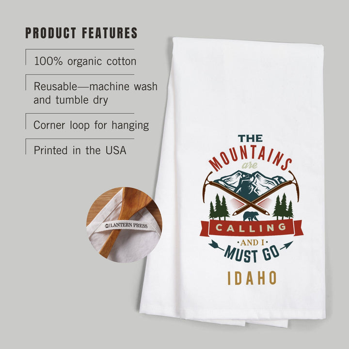 Idaho, The Mountains are Calling, Bear and Mountains, Contour, Organic Cotton Kitchen Tea Towels Kitchen Lantern Press 