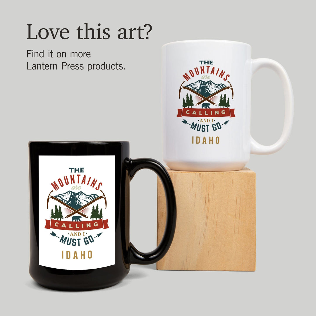 Idaho, The Mountains are Calling, Bear & Mountains, Contour, Lantern Press Artwork, Ceramic Mug Mugs Lantern Press 