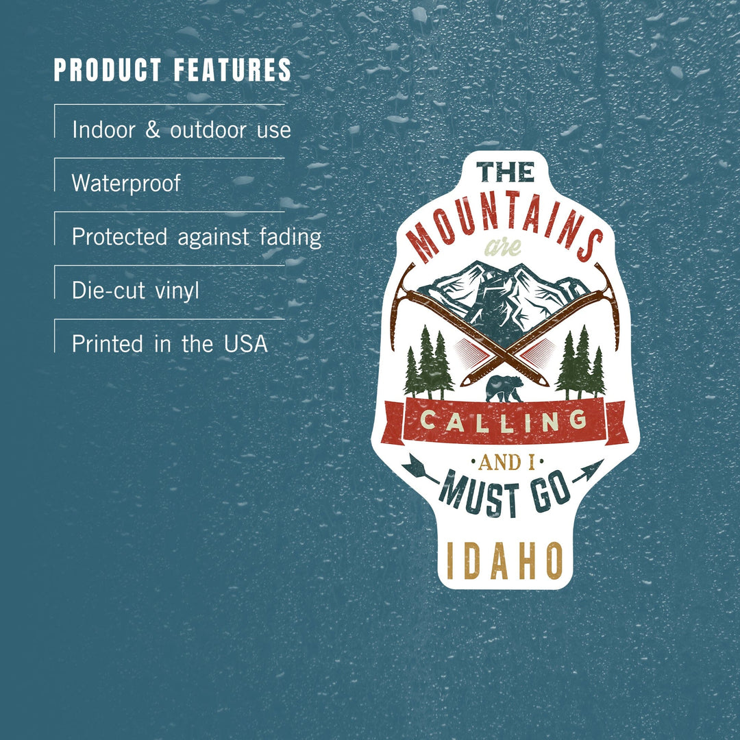 Idaho, The Mountains are Calling, Bear & Mountains, Contour, Lantern Press Artwork, Vinyl Sticker Sticker Lantern Press 
