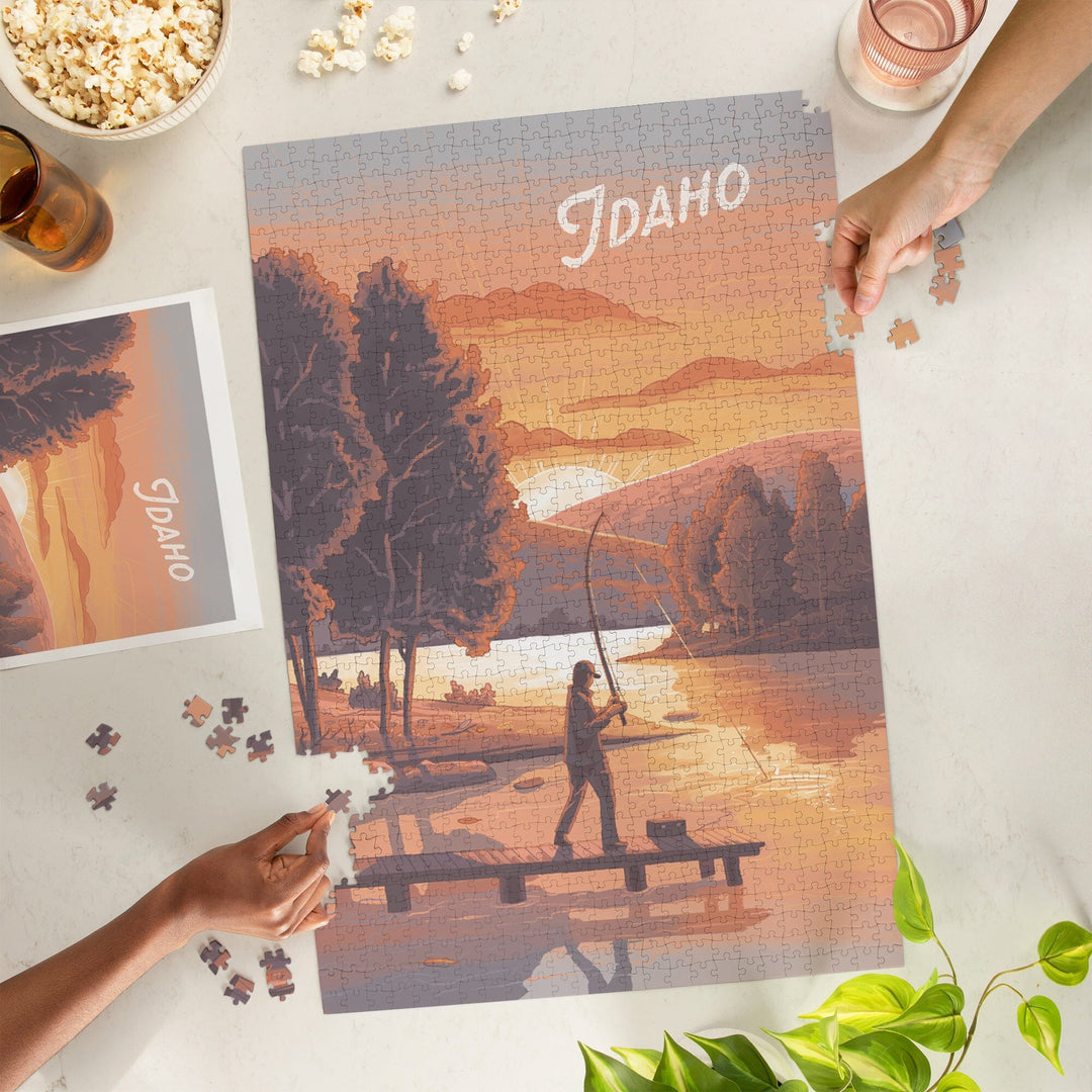 Idaho, This is Living, Fishing with Hills, Jigsaw Puzzle - Lantern Press