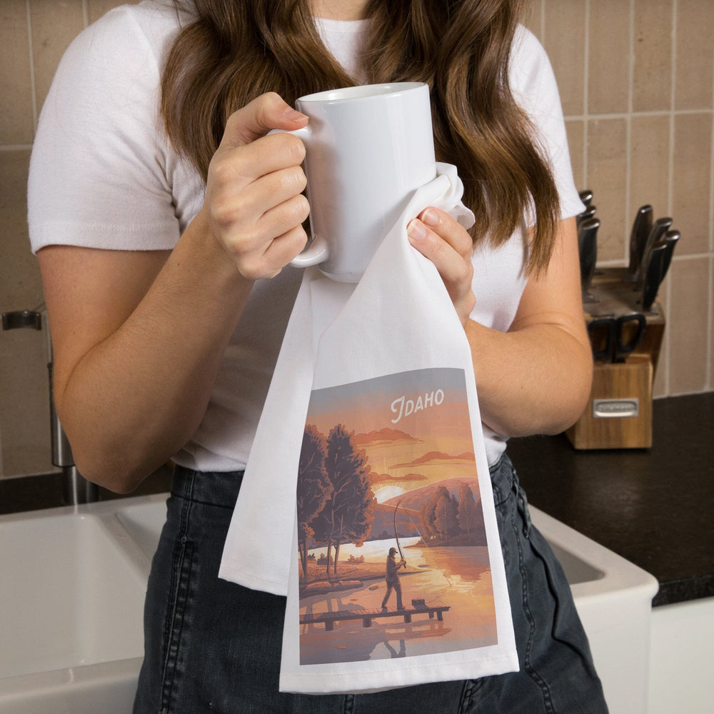 Idaho, This is Living, Fishing with Hills, Organic Cotton Kitchen Tea Towels Kitchen Lantern Press 