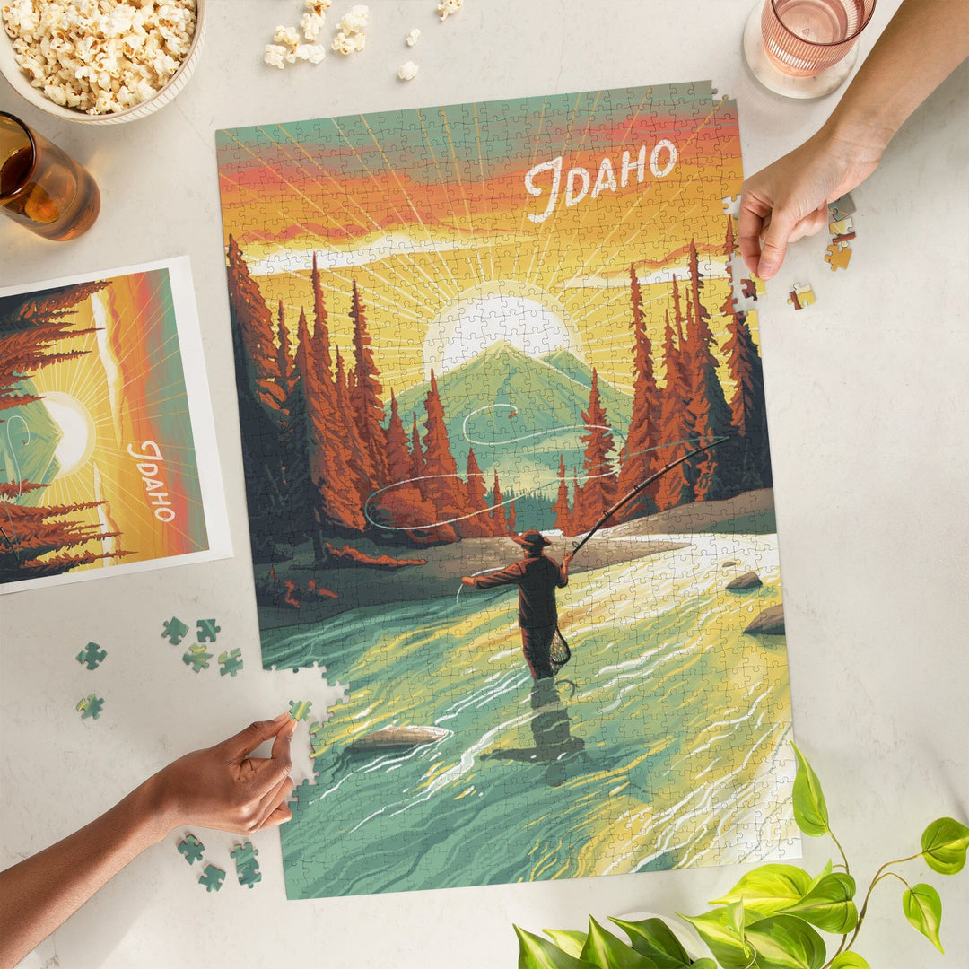 Idaho, This is Living, Fishing with Mountain, Jigsaw Puzzle - Lantern Press