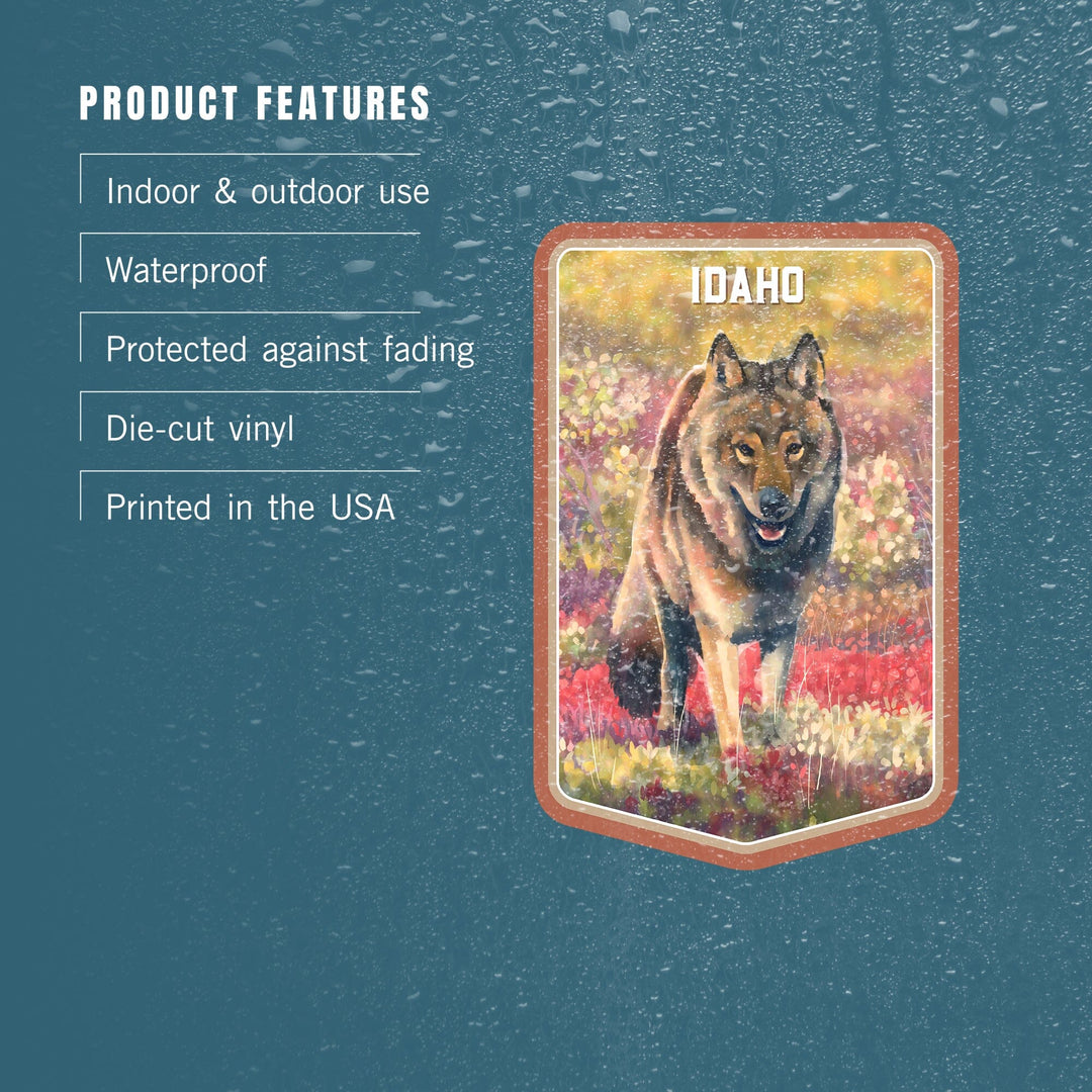 Idaho, Watercolor Study, Gray Wolf, Contour, Vinyl Sticker Sticker Lantern Press 