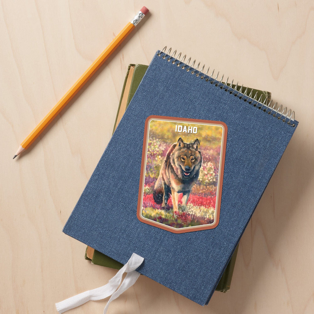 Idaho, Watercolor Study, Gray Wolf, Contour, Vinyl Sticker Sticker Lantern Press 