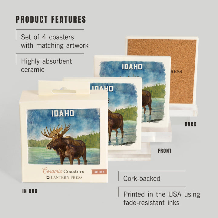 Idaho, Watercolor Study, Moose, Coasters Coasters Lantern Press 