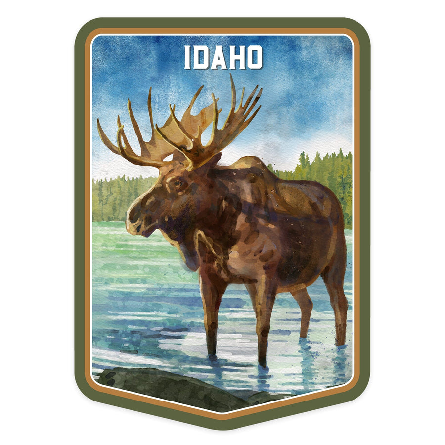 Idaho, Watercolor Study, Moose, Contour, Vinyl Sticker Sticker Lantern Press 