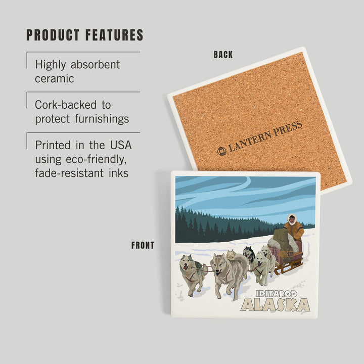 Iditarod, Alaska, Dog Sledding Scene, Coasters Coasters Lantern Press 
