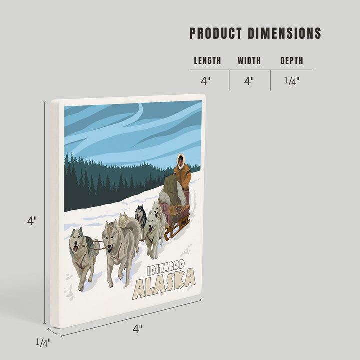 Iditarod, Alaska, Dog Sledding Scene, Coasters Coasters Lantern Press 