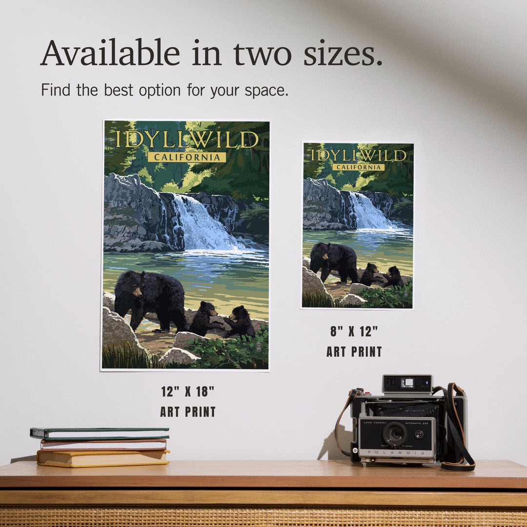 Idyllwild, California, Bear Family and Waterfall, Art & Giclee Prints Art Lantern Press 