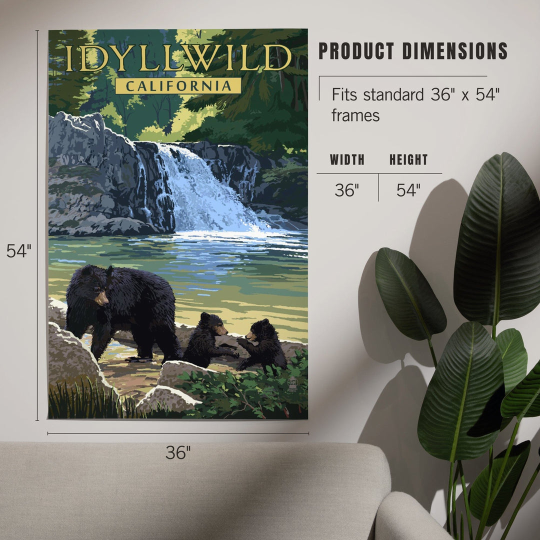 Idyllwild, California, Bear Family and Waterfall, Art & Giclee Prints Art Lantern Press 