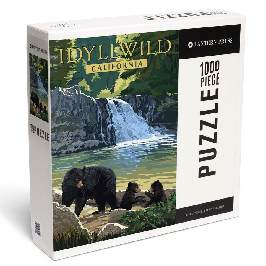 Idyllwild, California, Bear Family and Waterfall, Jigsaw Puzzle Puzzle Lantern Press 