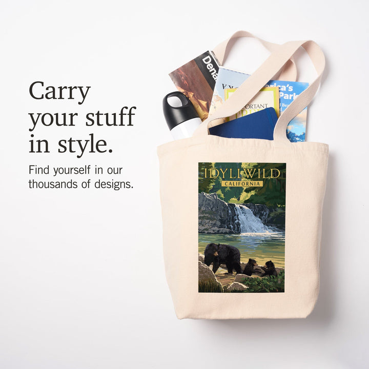Idyllwild, California, Bear Family and Waterfall, Tote Bag Totes Lantern Press 