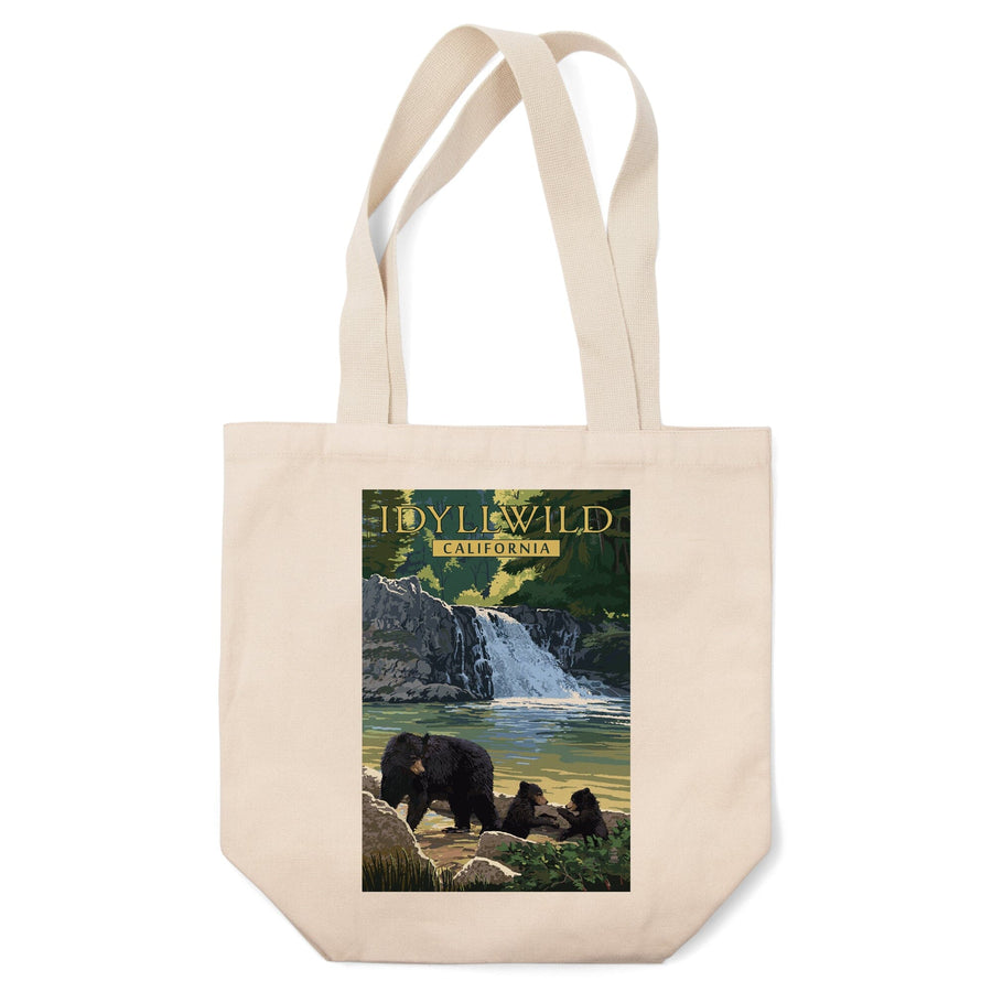 Idyllwild, California, Bear Family and Waterfall, Tote Bag Totes Lantern Press 
