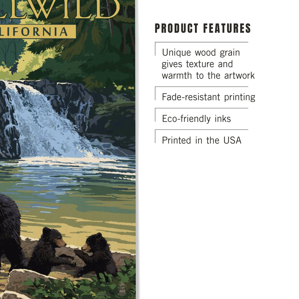 Idyllwild, California, Bear Family & Waterfall, Lantern Press Artwork, Wood Signs and Postcards Wood Lantern Press 