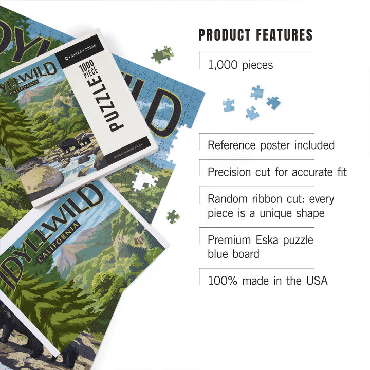 Idyllwild, California, Black Bears and Stream, Jigsaw Puzzle Puzzle Lantern Press 