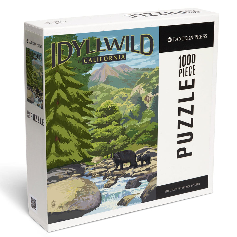 Idyllwild, California, Black Bears and Stream, Jigsaw Puzzle Puzzle Lantern Press 