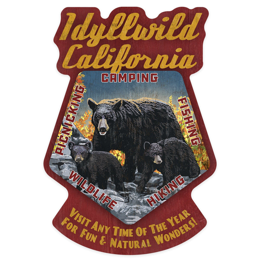 Idyllwild, California, Black Bears, Vintage Sign, Contour, Vinyl Sticker - Lantern Press