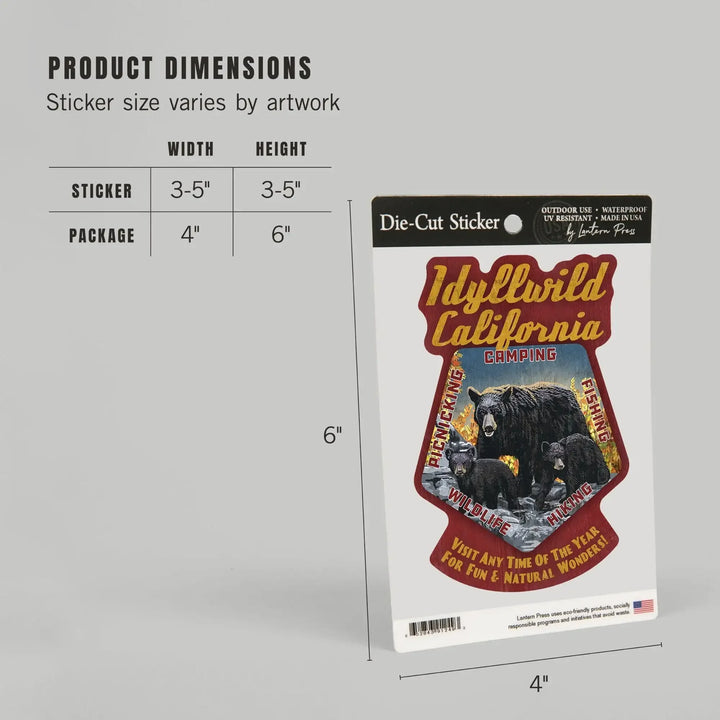 Idyllwild, California, Black Bears, Vintage Sign, Contour, Vinyl Sticker - Lantern Press