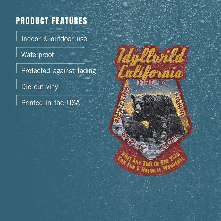 Idyllwild, California, Black Bears, Vintage Sign, Contour, Vinyl Sticker - Lantern Press
