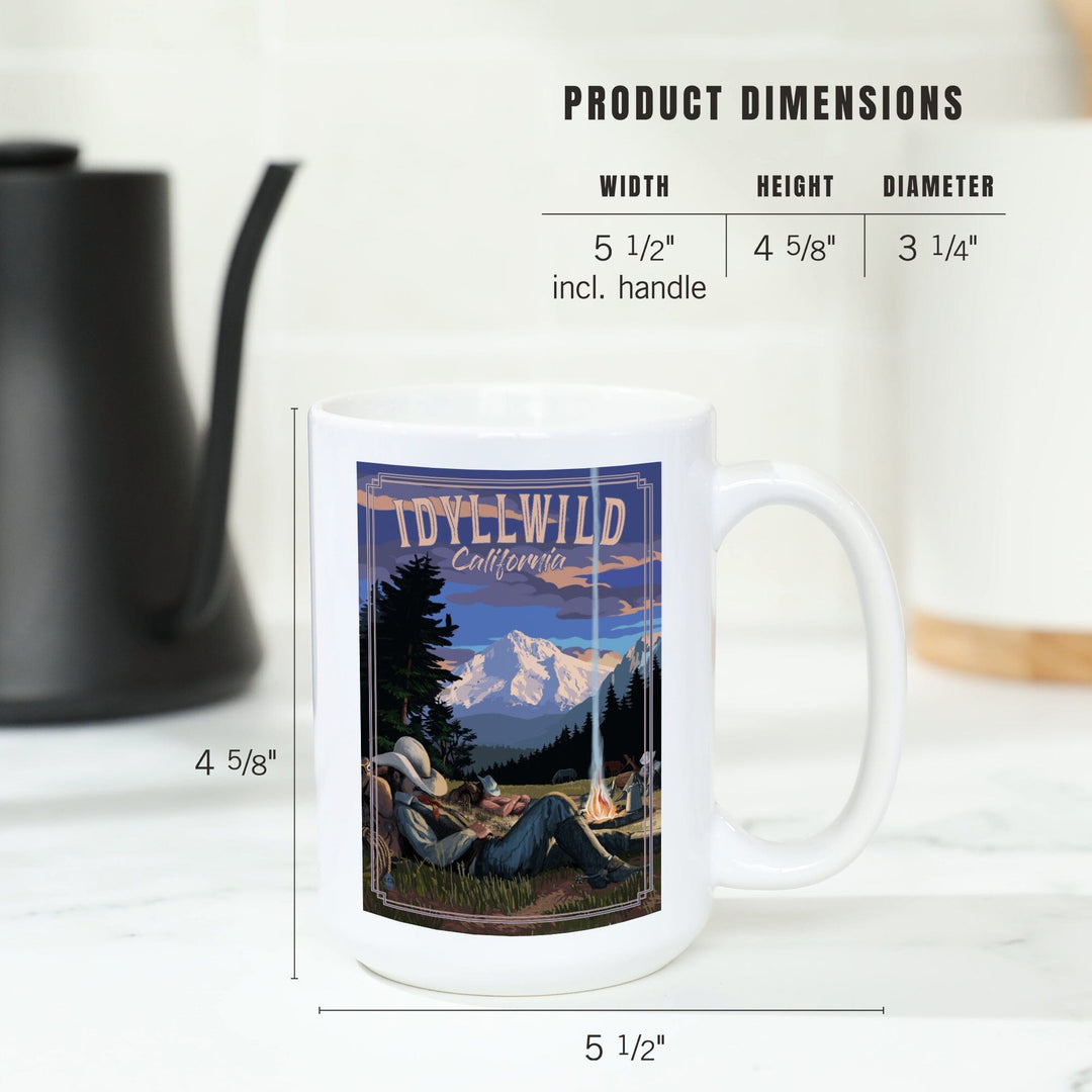 Idyllwild, California, Cowboy Camping Night Scene, Lantern Press Poster, Ceramic Mug Mugs Lantern Press 