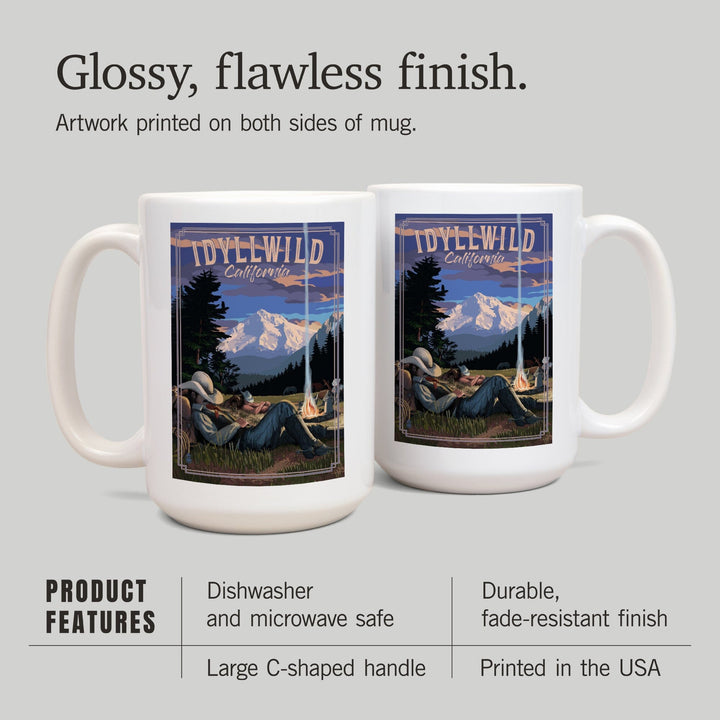 Idyllwild, California, Cowboy Camping Night Scene, Lantern Press Poster, Ceramic Mug - Lantern Press