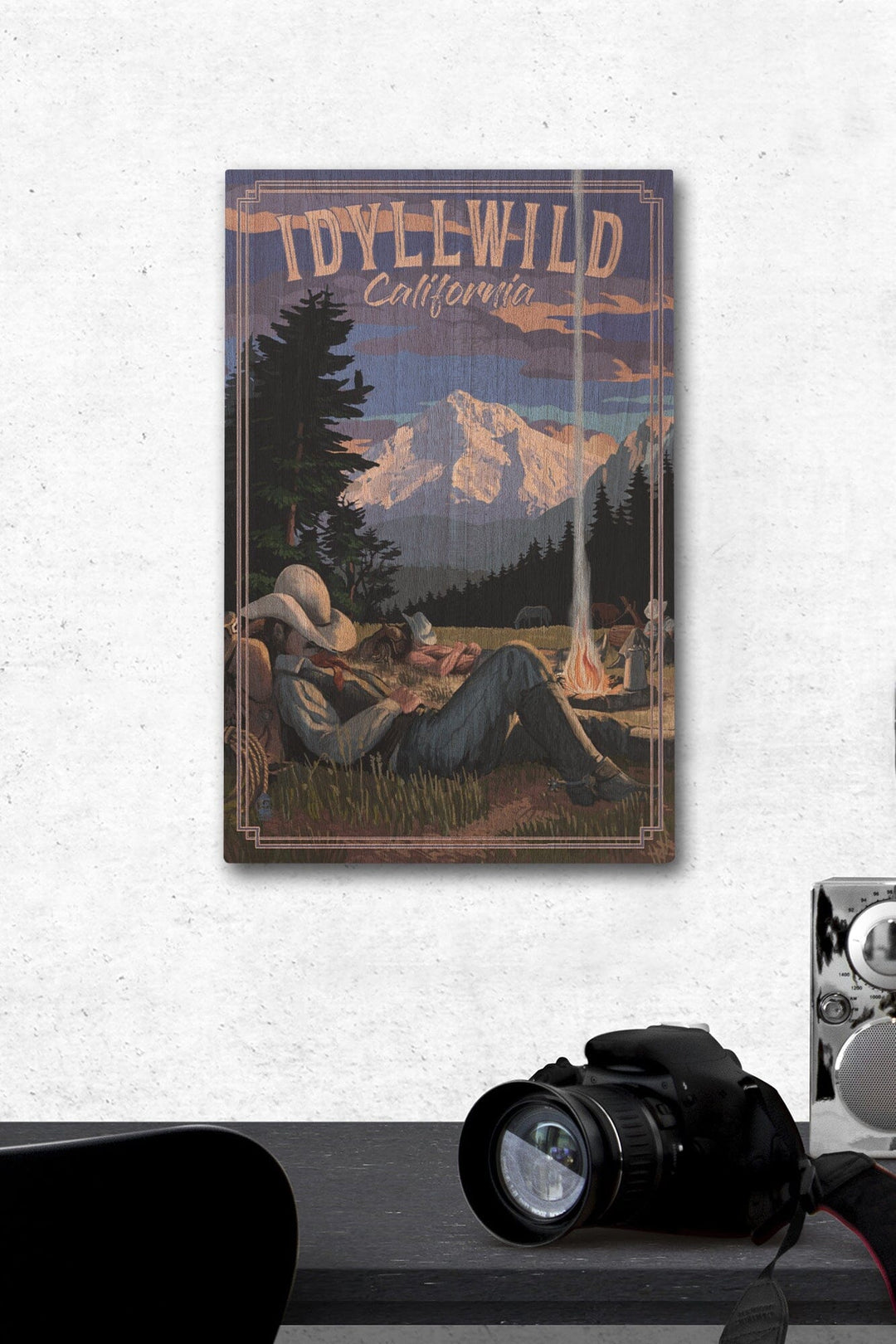 Idyllwild, California, Cowboy Camping Night Scene, Lantern Press Poster, Wood Signs and Postcards Wood Lantern Press 12 x 18 Wood Gallery Print 