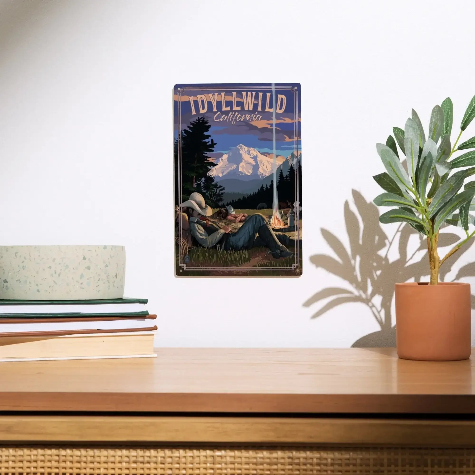 Idyllwild, California, Cowboy Camping Night Scene, Lantern Press Poste