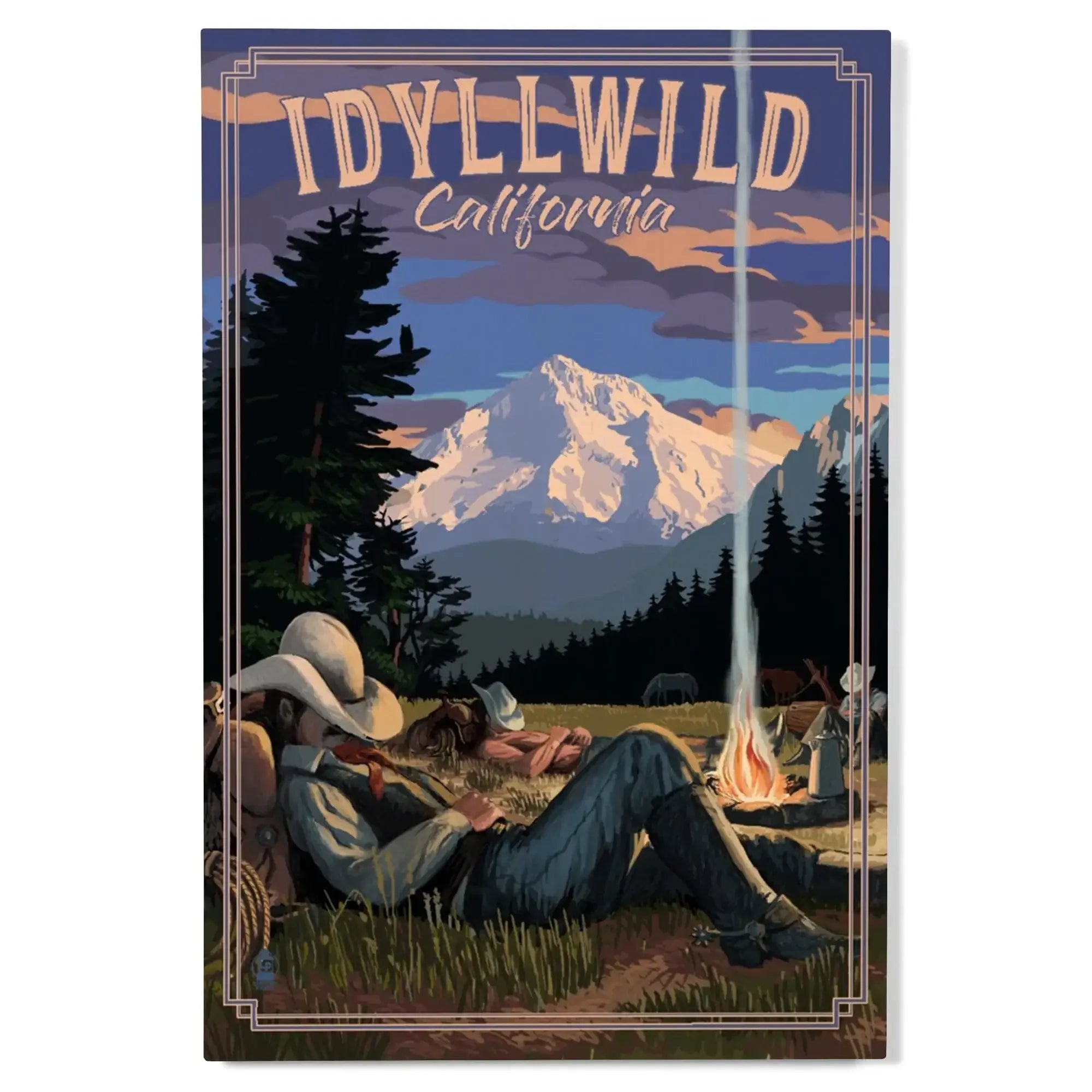 Idyllwild, California, Cowboy Camping Night Scene, Lantern Press Poste