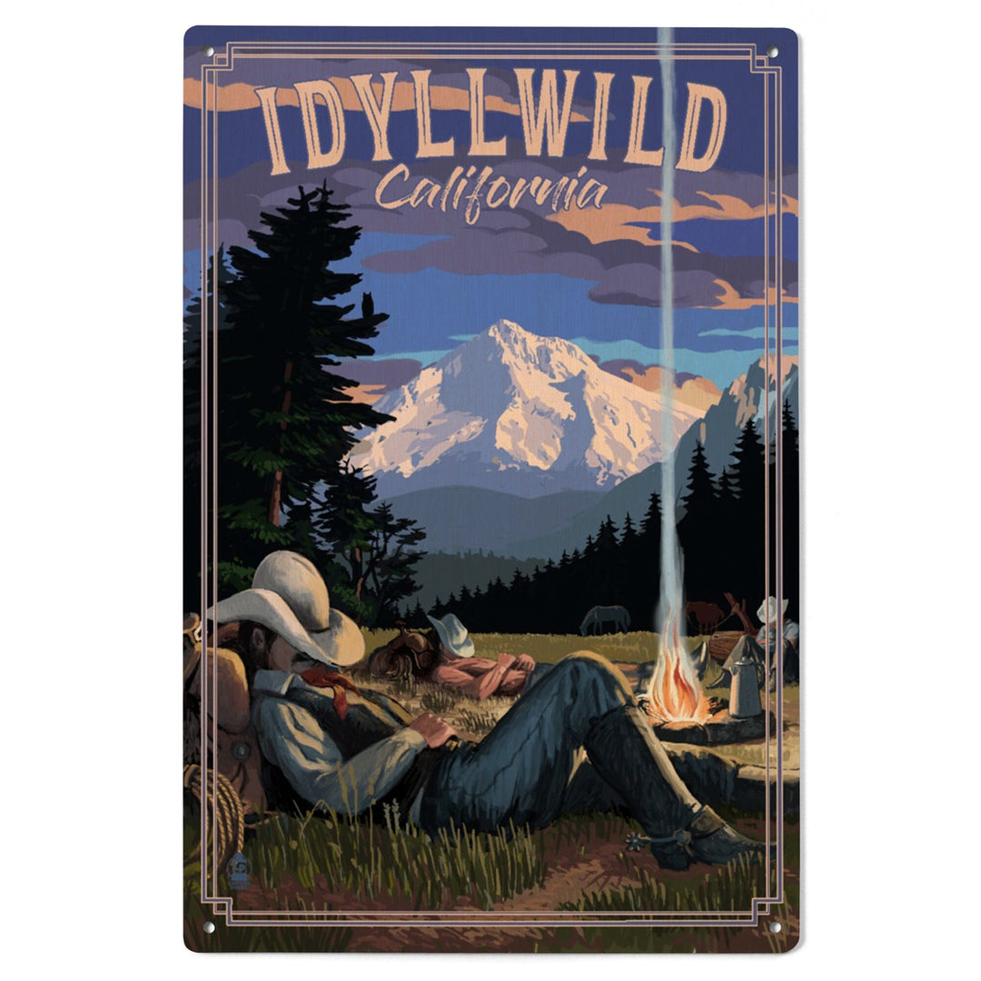 Idyllwild, California, Cowboy Camping Night Scene, Lantern Press Poster, Wood Signs and Postcards Wood Lantern Press 