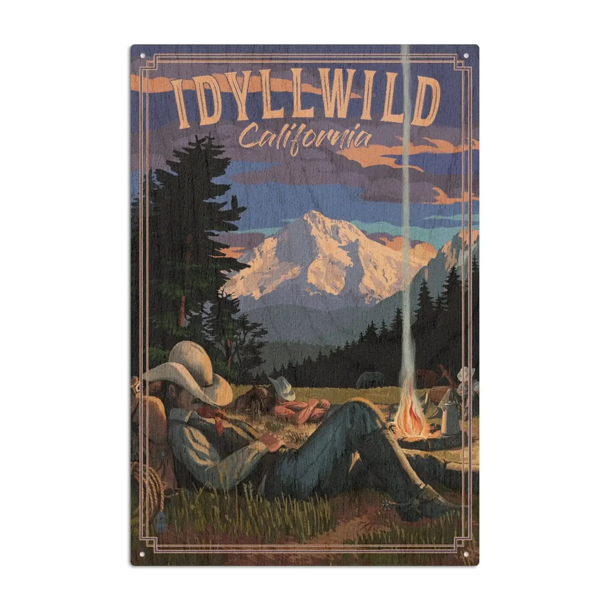 Idyllwild, California, Cowboy Camping Night Scene, Lantern Press Poste