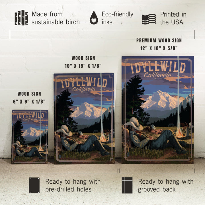 Idyllwild, California, Cowboy Camping Night Scene, Lantern Press Poster, Wood Signs and Postcards Wood Lantern Press 