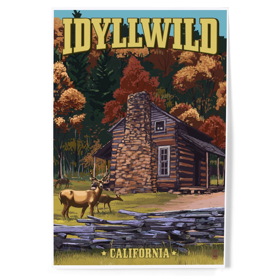 Idyllwild, California, Deer Family and Cabin Scene, Art & Giclee Prints Art Lantern Press 