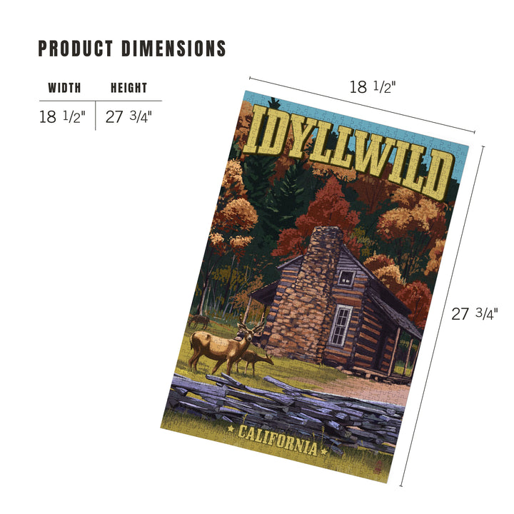 Idyllwild, California, Deer Family and Cabin Scene, Jigsaw Puzzle Puzzle Lantern Press 